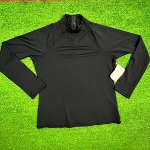 Womens NWT $90  Black Garnet Hill Zip Neck‎ Long Sleeve Swim Shirt/Rash Guard LG